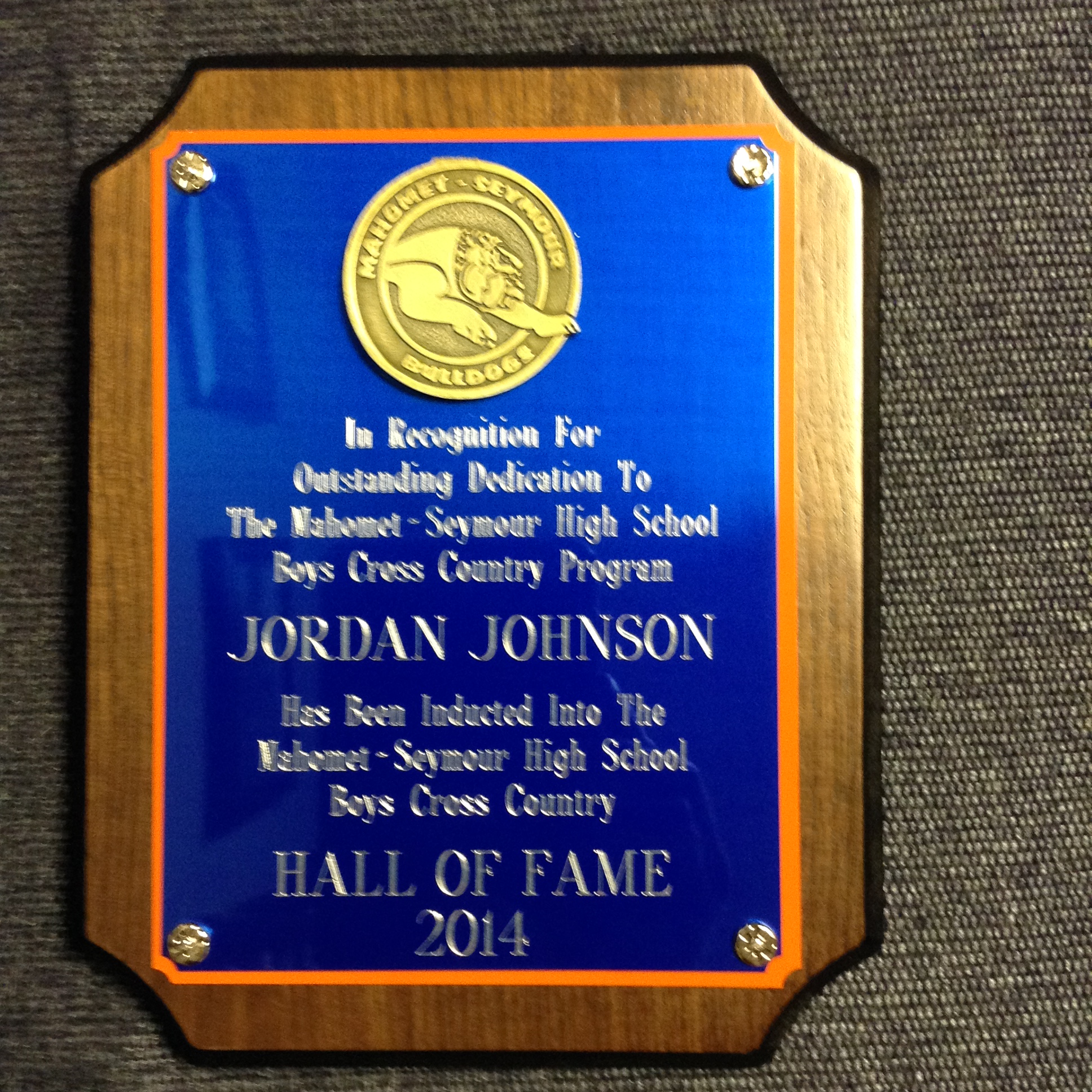 Jordan Johnson Hall of Fame Plaque