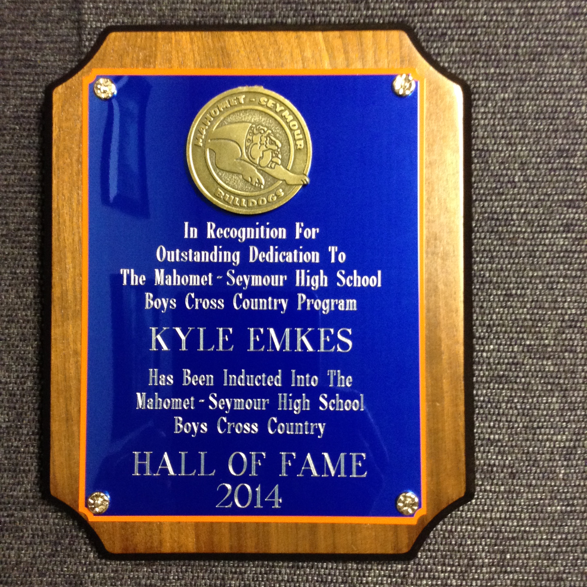 Kyle Emkes Hall of Fame Plaque